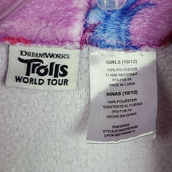 Trolls Girl's 10/12 Poppy Minky Plush Fleece Bathrobe Pink Robe Pockets Belted - Picture 5 of 8